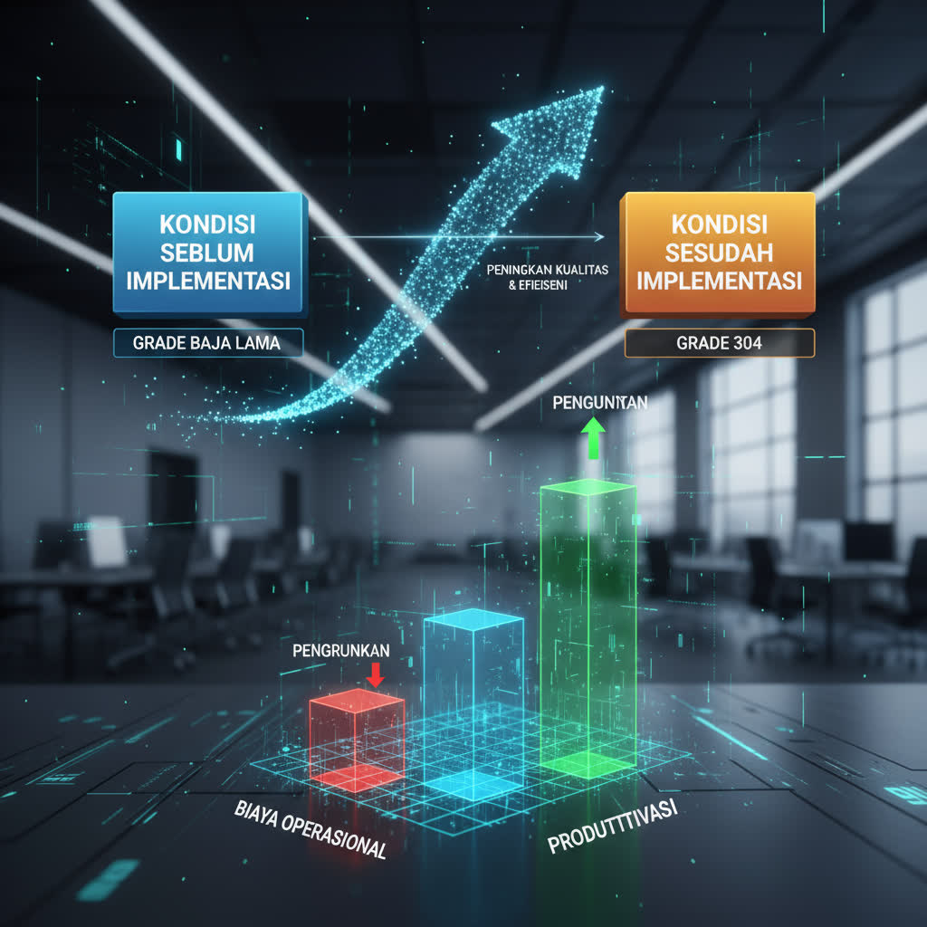 Diagram transformasi bisnis dan peningkatan efisiensi dengan implementasi grade 304