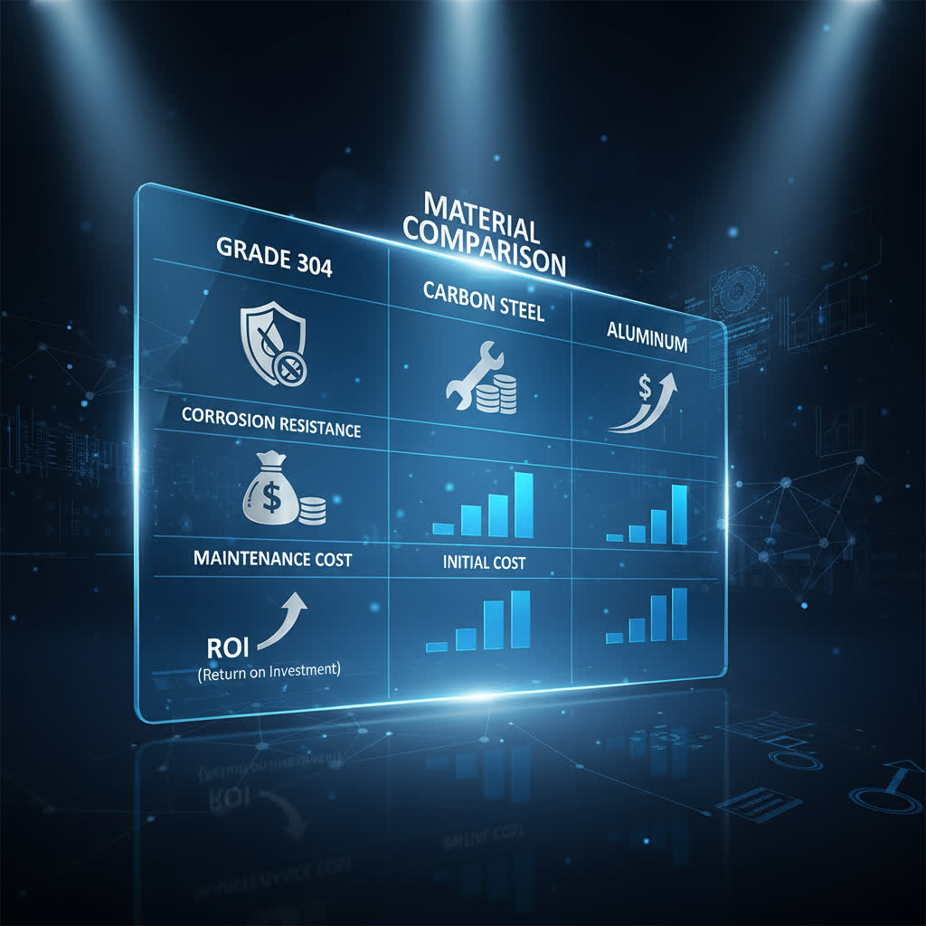 Tabel perbandingan spesifikasi teknikal grade 304 vs material konvensional lainnya